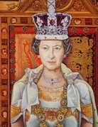 Portrait of Her Majesty Queen Elizabeth II of Great Britain in the Yellow Drawing Room of Buckingham Palace