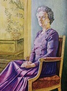Portrait of Her Majesty Queen Elizabeth II of Great Britain in the Yellow Drawing Room of Buckingham Palace